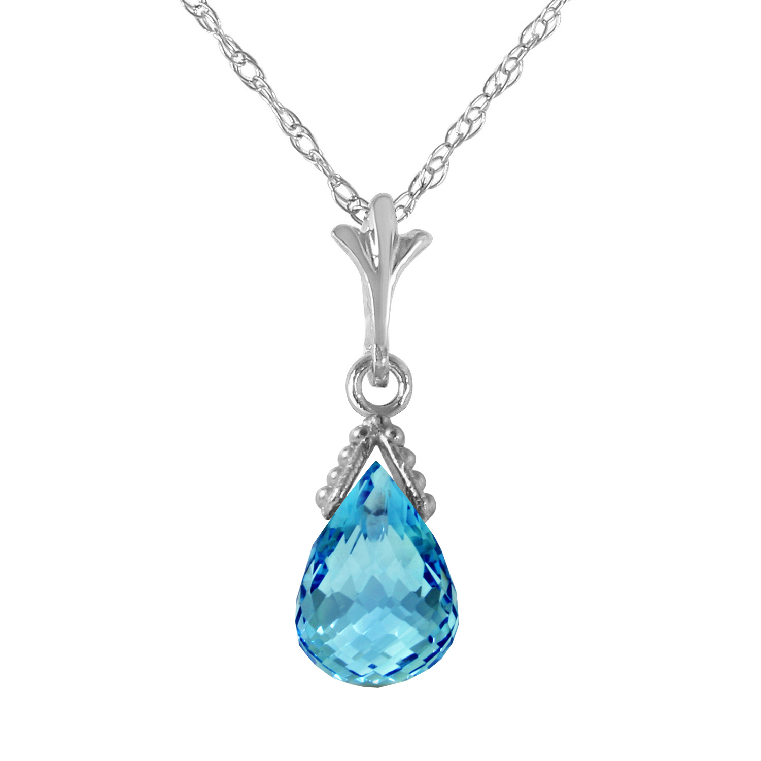 14k Solid Gold Necklace With Briolette Blue Topaz White Gold 596$